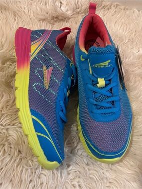 Catapult Women’s Blue & Pink Athletic Sneakers with Yellow Gradient Sole